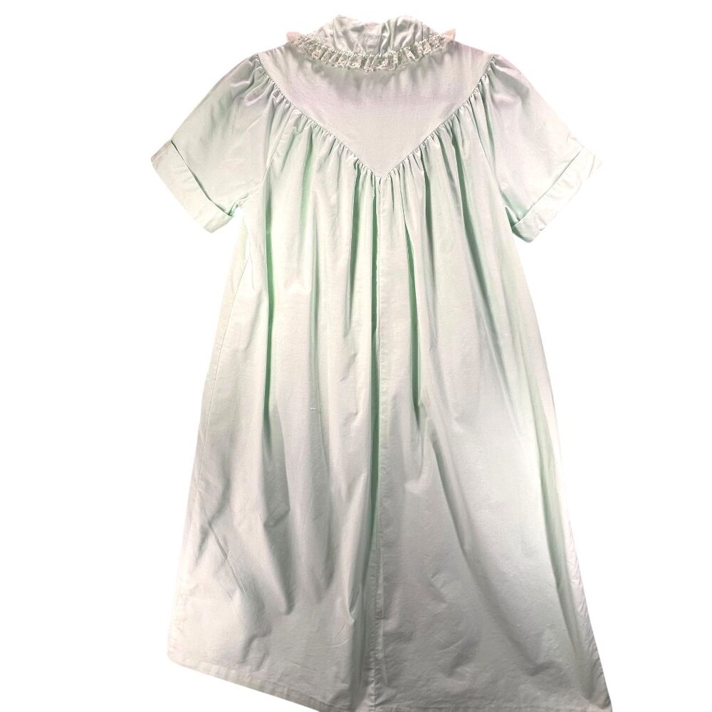 Vtg Lisanne Mint Green Button Down Housecoat Robe Lace Collar Pockets Cotton SS - Picture 8 of 16